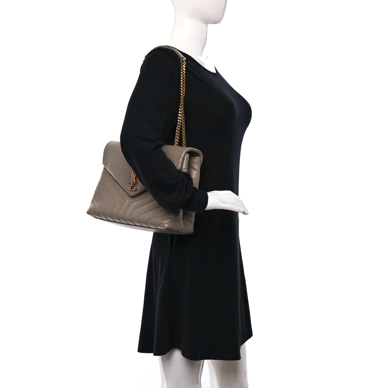Saint Laurent Calfskin Y Quilted Monogram Medium Loulou Chain Satchel Dusty Grey 2 of 9