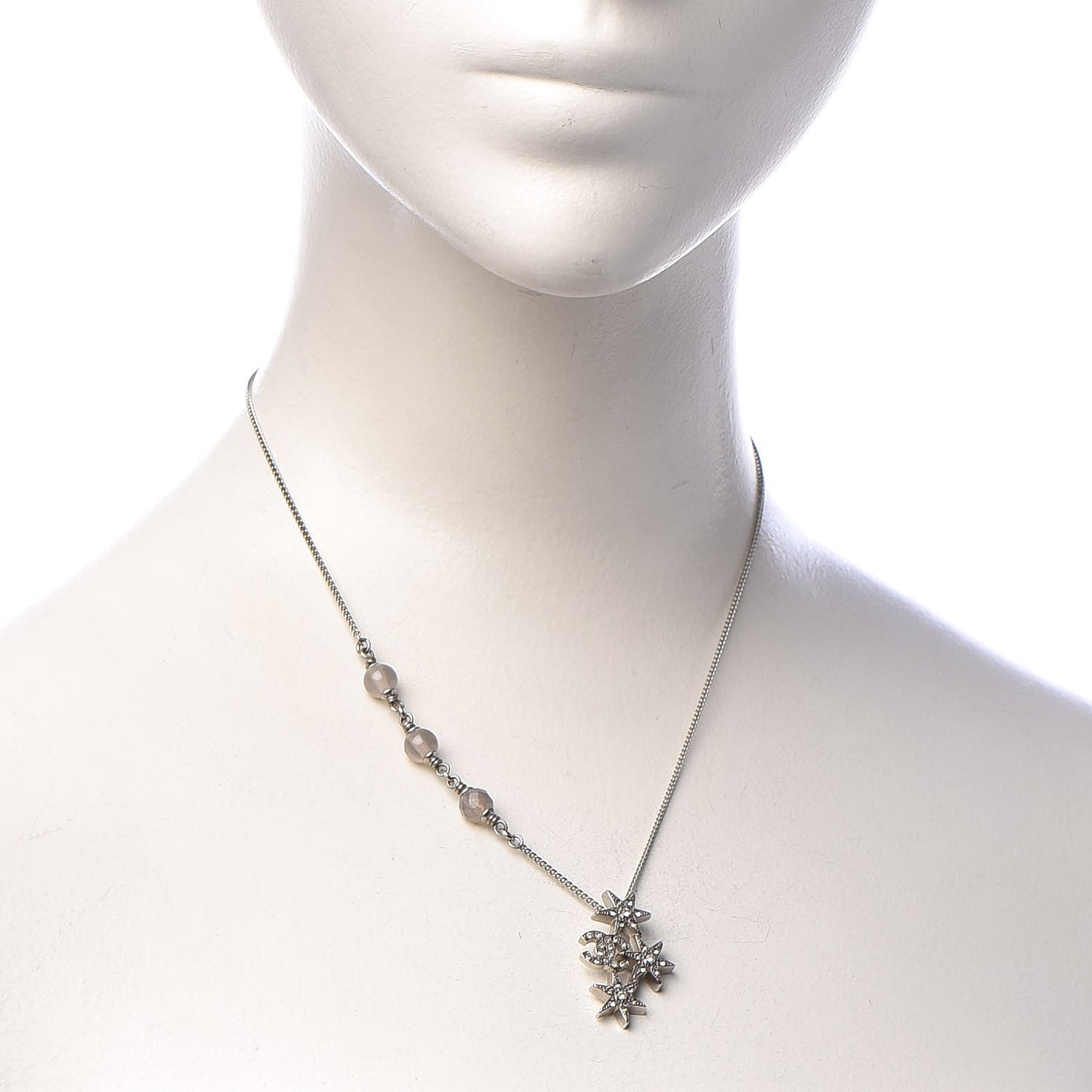 Crystal Bead CC Star Necklace Silver