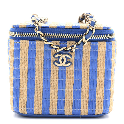 Chanel Raffia Jute Striped Mini Vanity Case With Chain Blue Beige 8 of 10