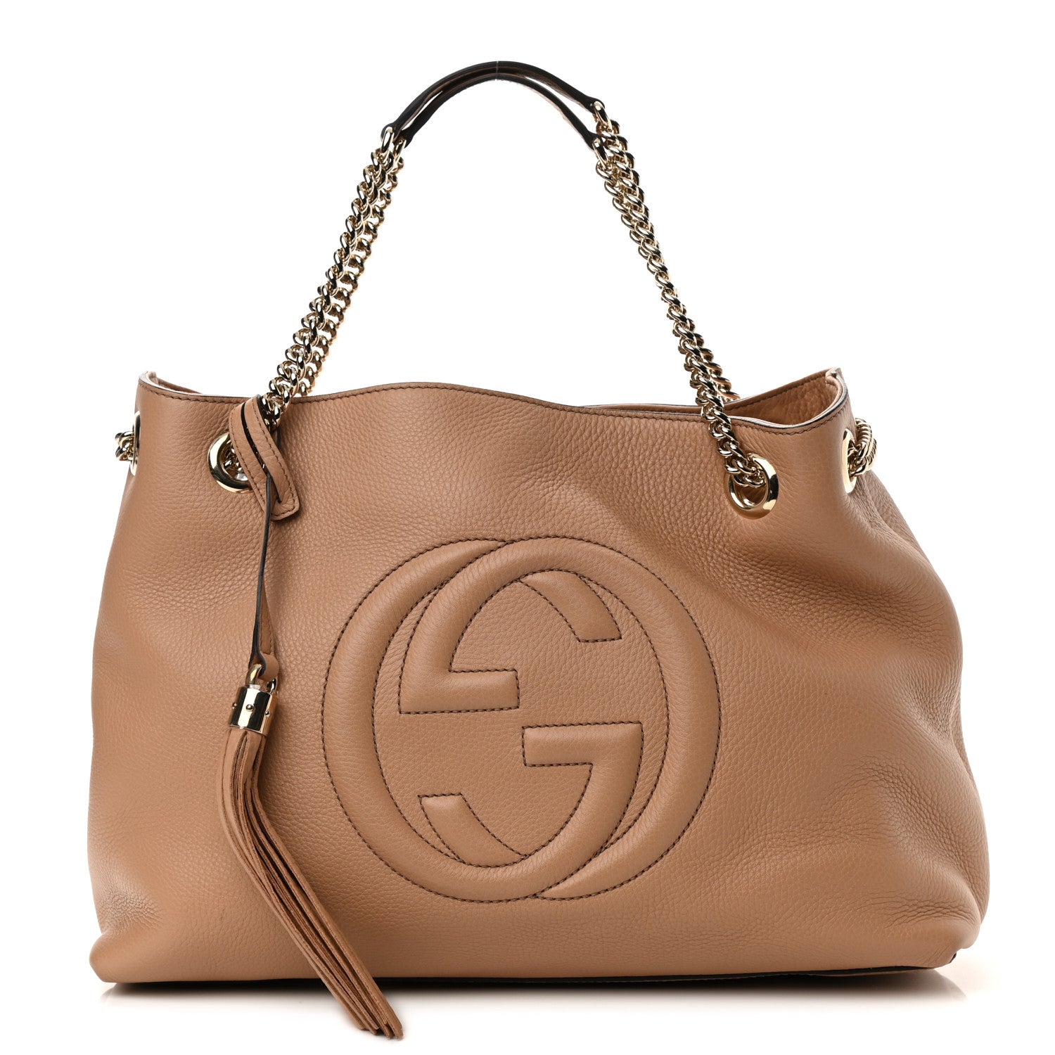 Gucci Pebbled Calfskin Medium Soho Chain Shoulder Bag Camelia 1 of 12