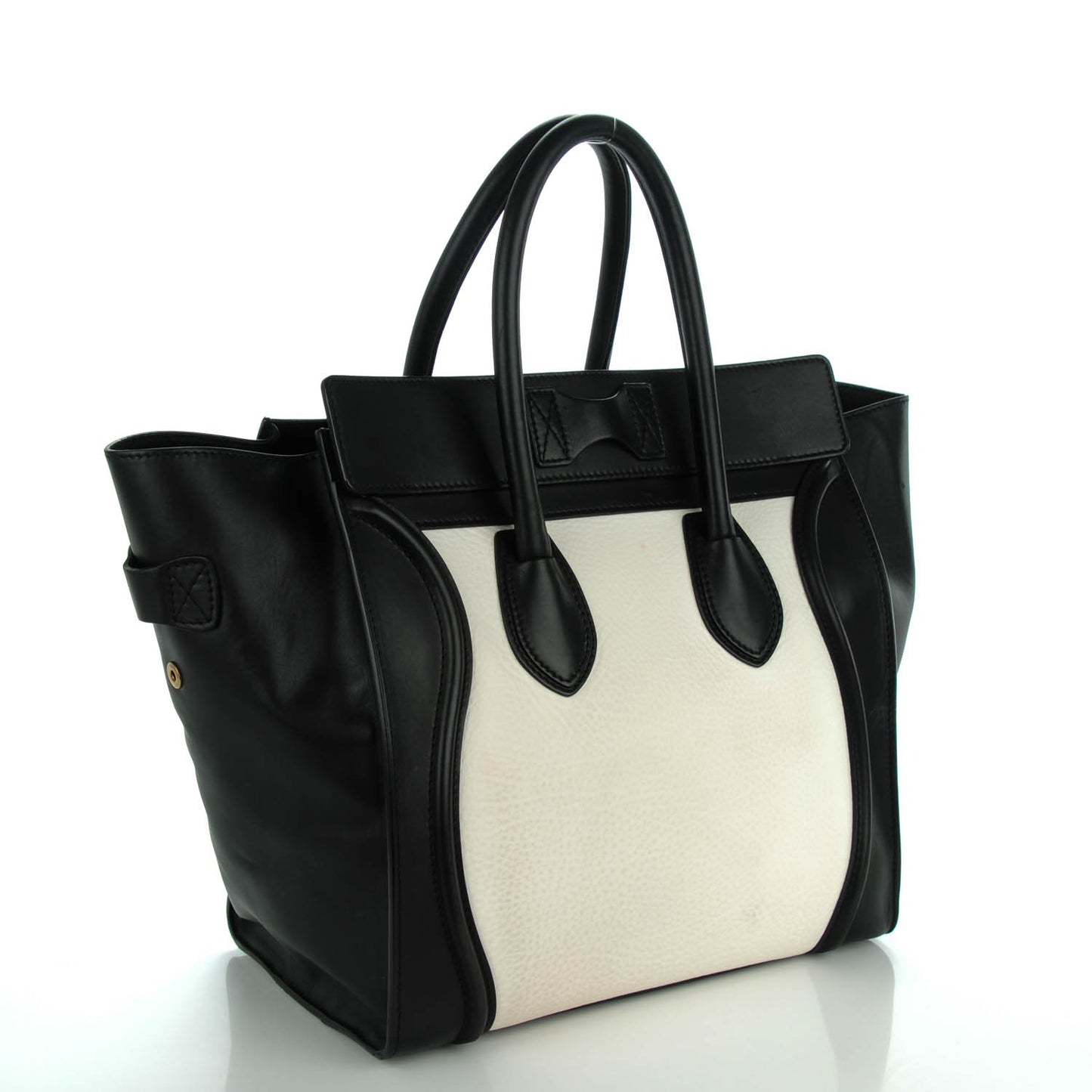 Smooth and Textured Calfskin Mini Bi-Color Luggage Black White