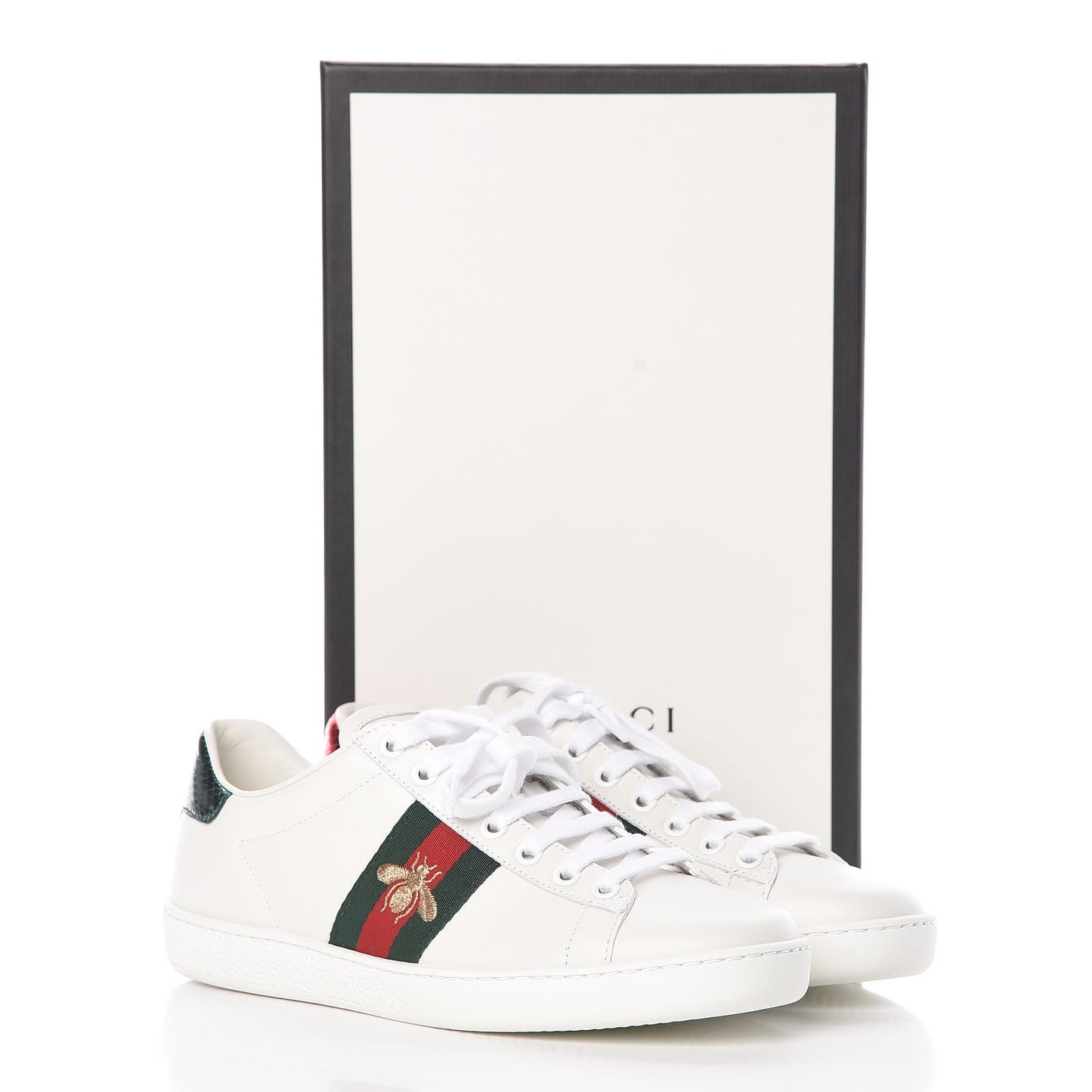 Calfskin Ayers Bee Embroidered Womens Ace Sneakers 36 White Green