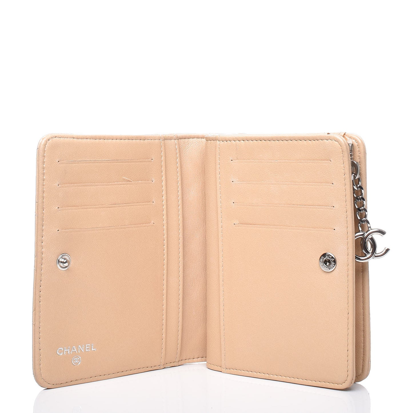Lambskin Quilted Compact Wallet Beige