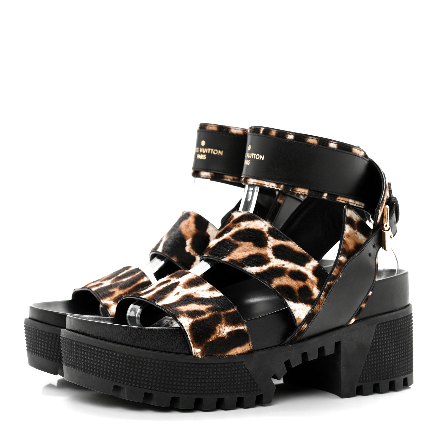 Louis Vuitton Calfskin Pony Hair Platform Sandals 37 Black 3 of 8