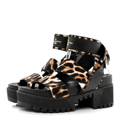 Louis Vuitton Calfskin Pony Hair Platform Sandals 37 Black 3 of 8