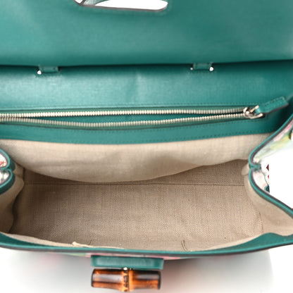 Gucci Shangai Calfskin Blooms Print Medium Bamboo Daily Top Handle Bag Clear Bright Emerald Multicolor 4 of 8