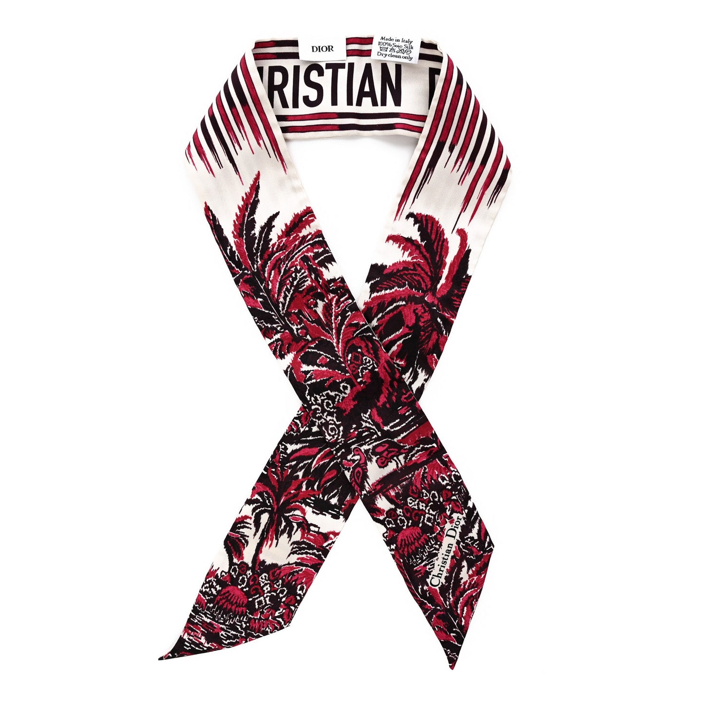 Silk Palm Tree Mitzah Scarf Fantasie Fond Rouge