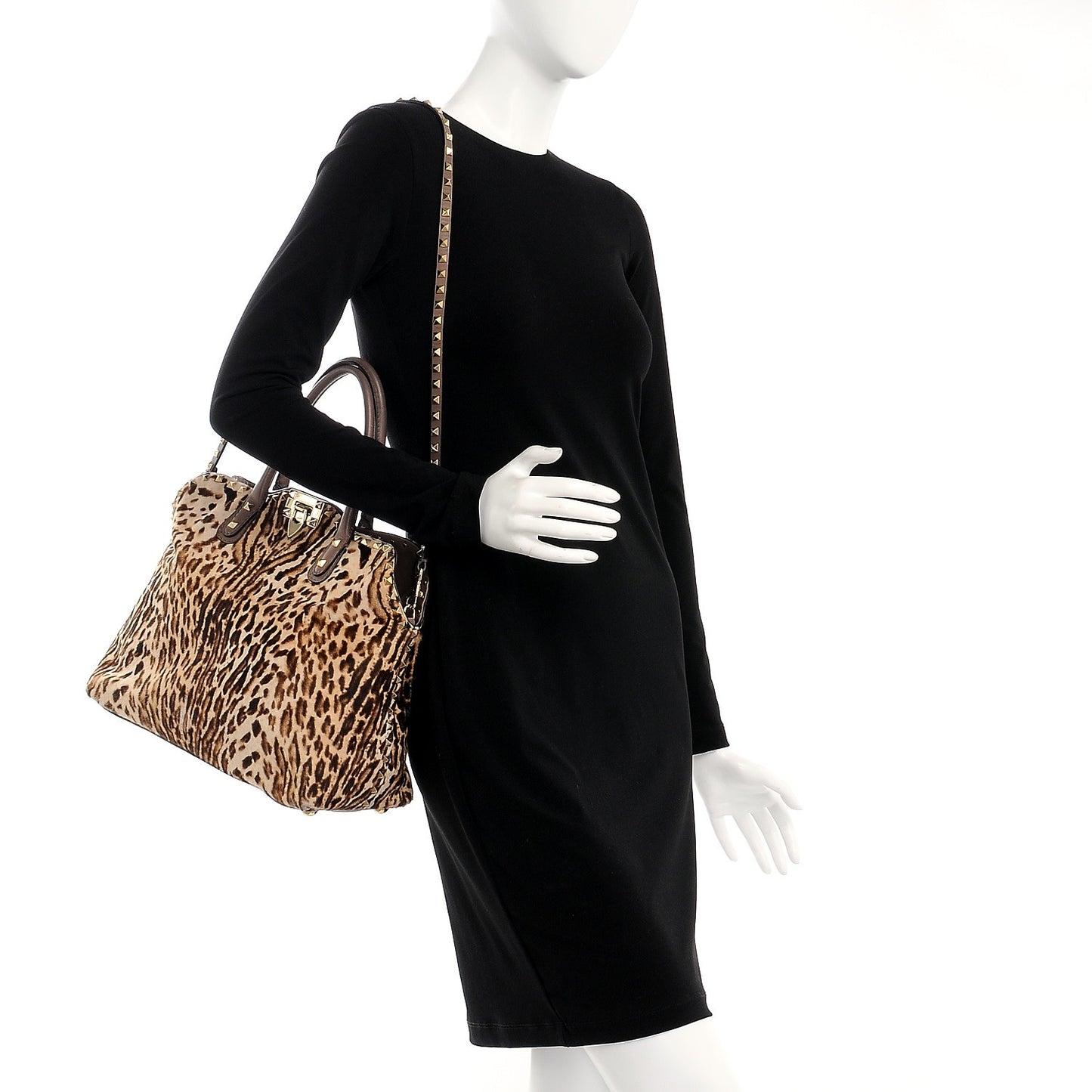 Calf Hair Cavallino Animal Rockstud Dome Satchel Leopard