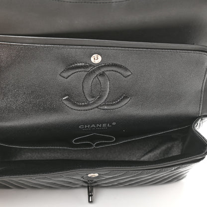 Chanel Metallic Patent Crumpled Calfskin Chevron Quilted Medium Double Flap So Black 5 of 11