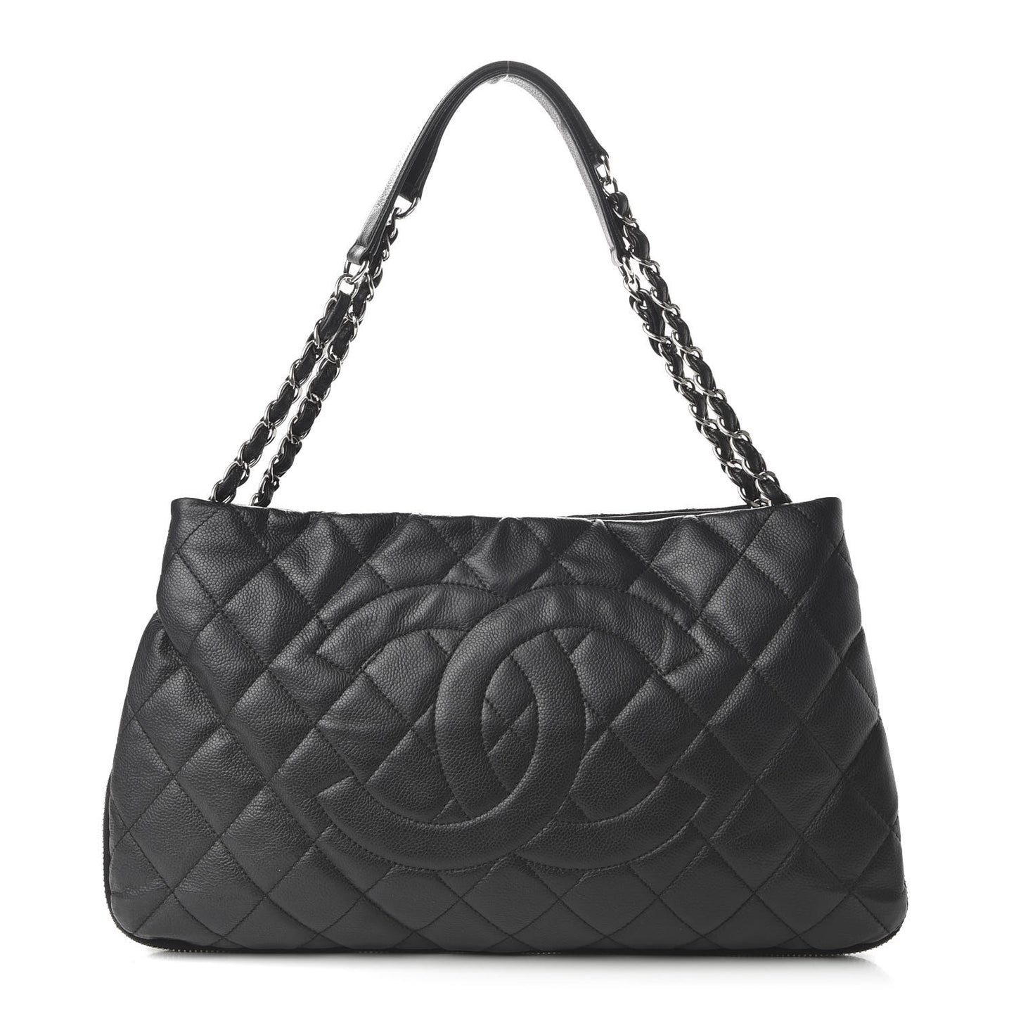 Caviar Quilted Expandable Zip Shoulder Bag Black