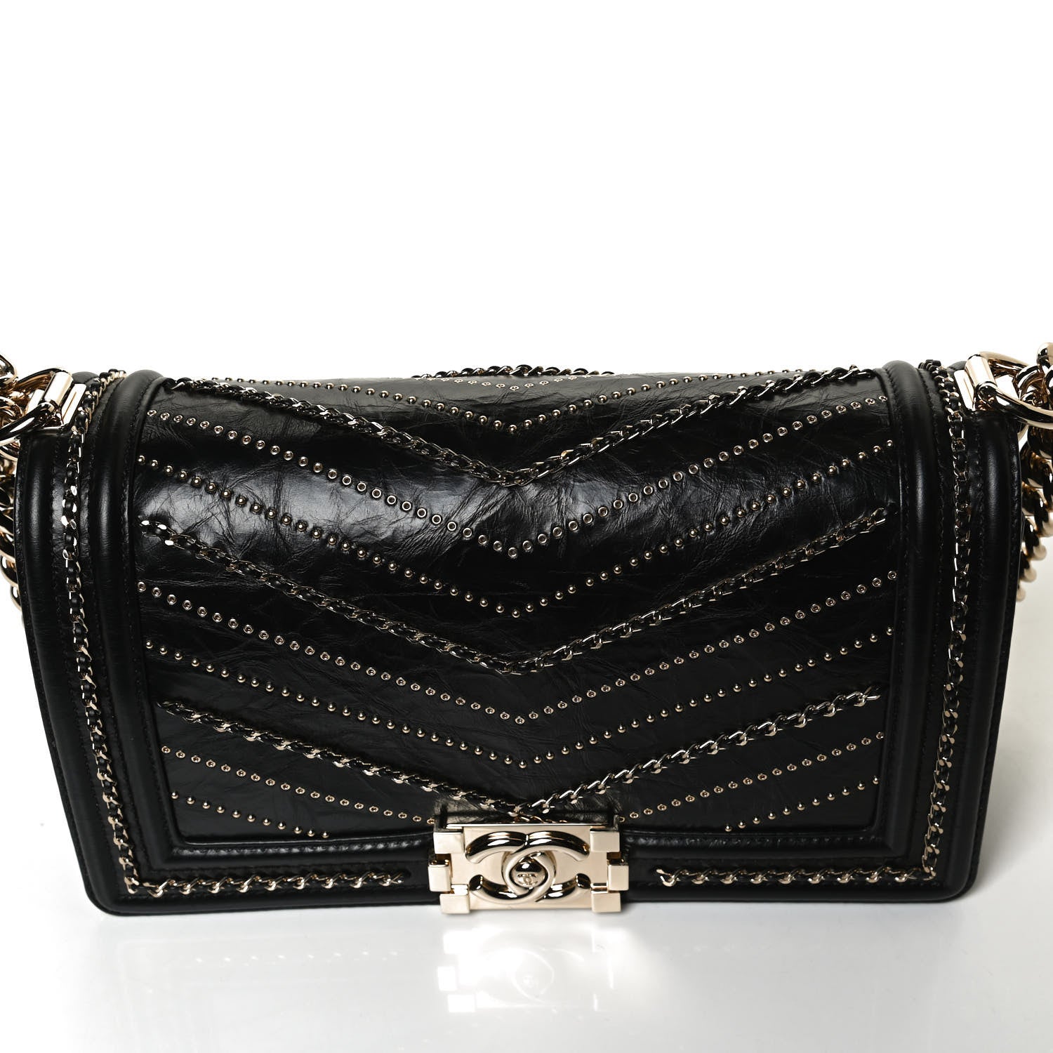 Chanel Crumpled Calfskin Chevron Chain Medium Boy Flap Black 11 of 12
