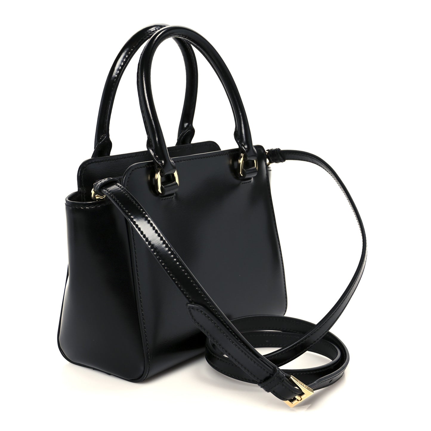 Brushed Calfskin Mini Zippered Crossbody Tote Black