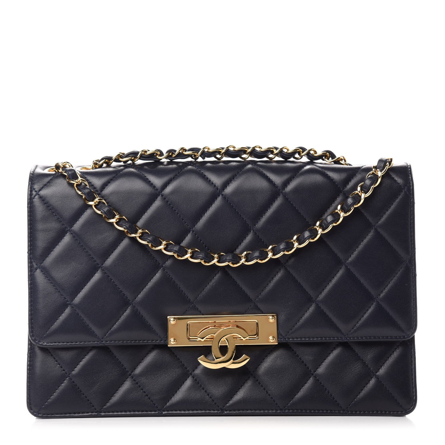 Chanel Lambskin Quilted Large Golden Class Flap Navy 1 of 11