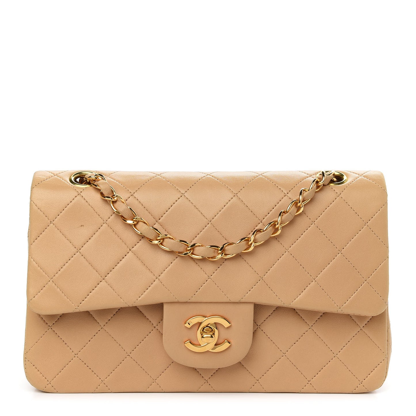 Lambskin Quilted Small Double Flap Beige