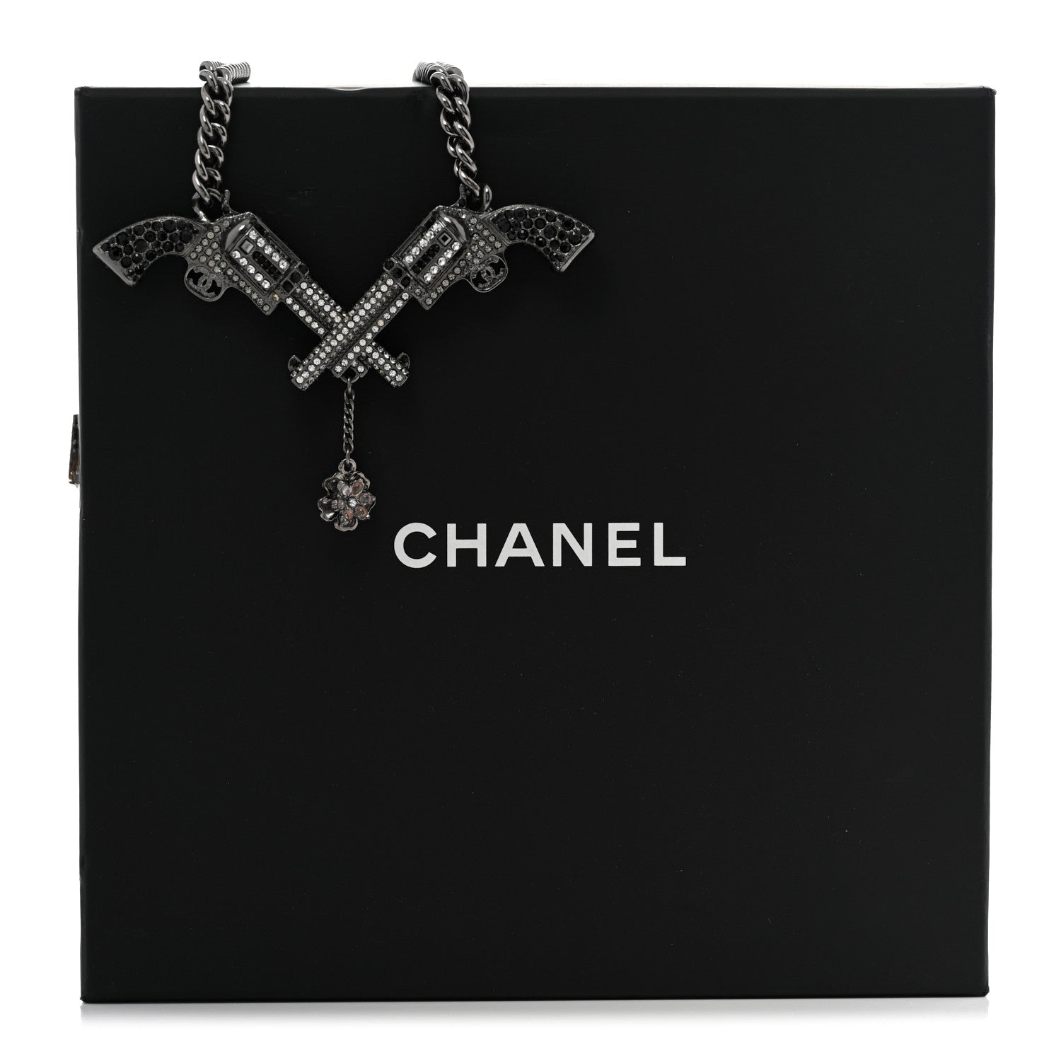 Chanel Baguette Crystal Ruthenium CC Paris Dallas Double Gun Drop Necklace 9 of 9