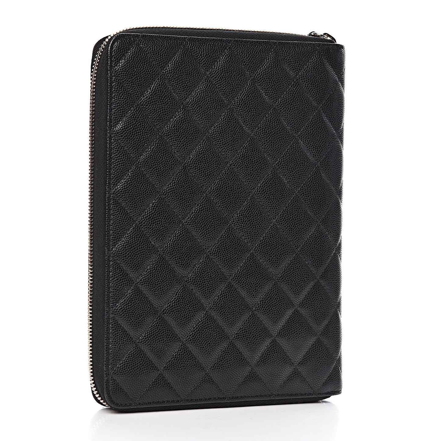 Caviar Quilted Zip Around Notebook Agenda Cover Black
