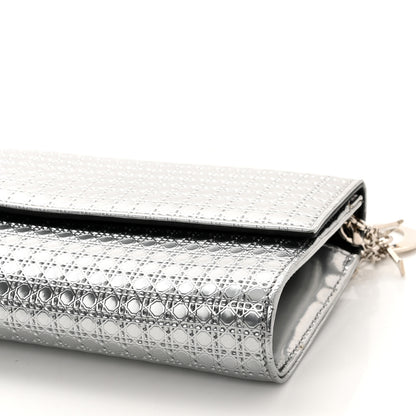 Christian Dior Metallic Patent Micro-Cannage Lady Dior Croisiere Chain Wallet Silver 9 of 9