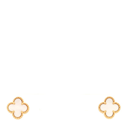 Van Cleef & Arpels 18K Yellow Gold Mother of Pearl Sweet Alhambra Earrings 1 of 4