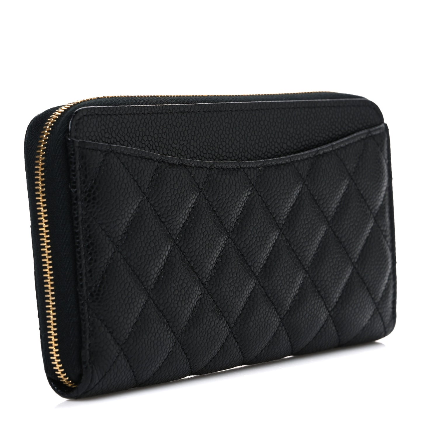 Caviar Quilted Large Gusset Zip Around Wallet Black
