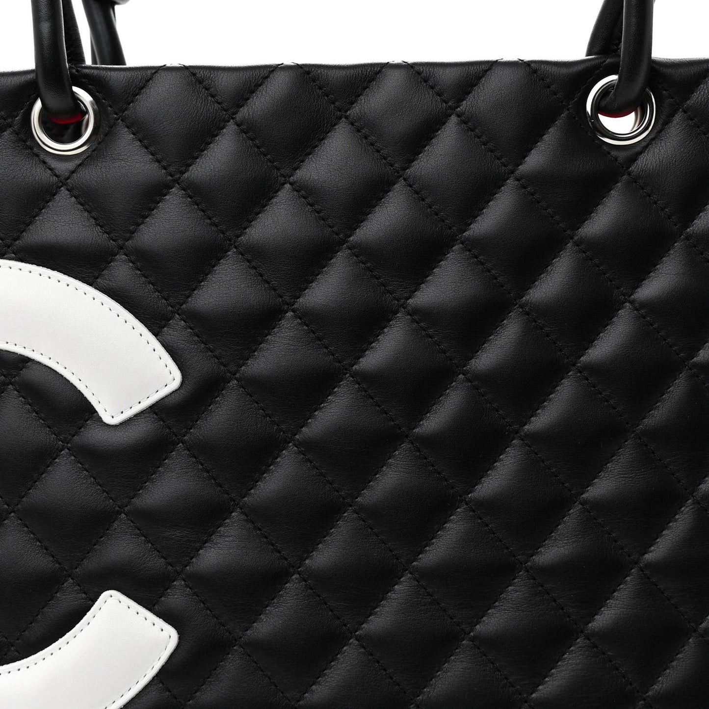 Calfskin Quilted Large Cambon Tote Black Whtie