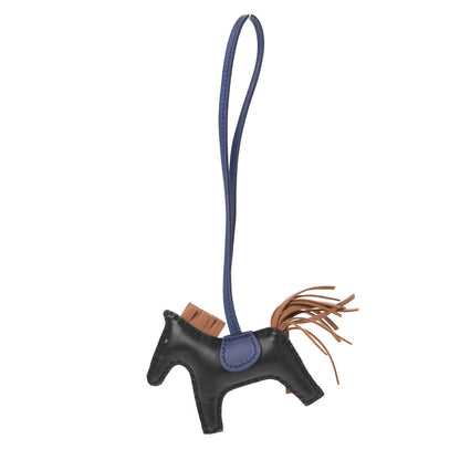 Hermes Milo Lambskin Grigri Rodeo Horse Bag Charm PM Black Bleu Saphir Gold 1 of 4