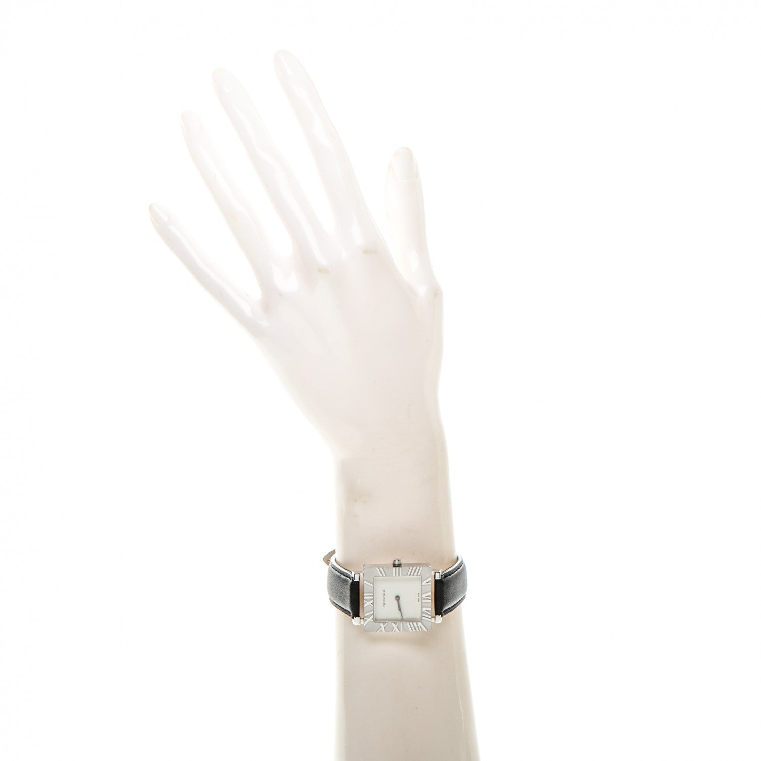 Tiffany Sterling Silver Calfskin 27mm Atlas Square Quartz Watch 2 of 8