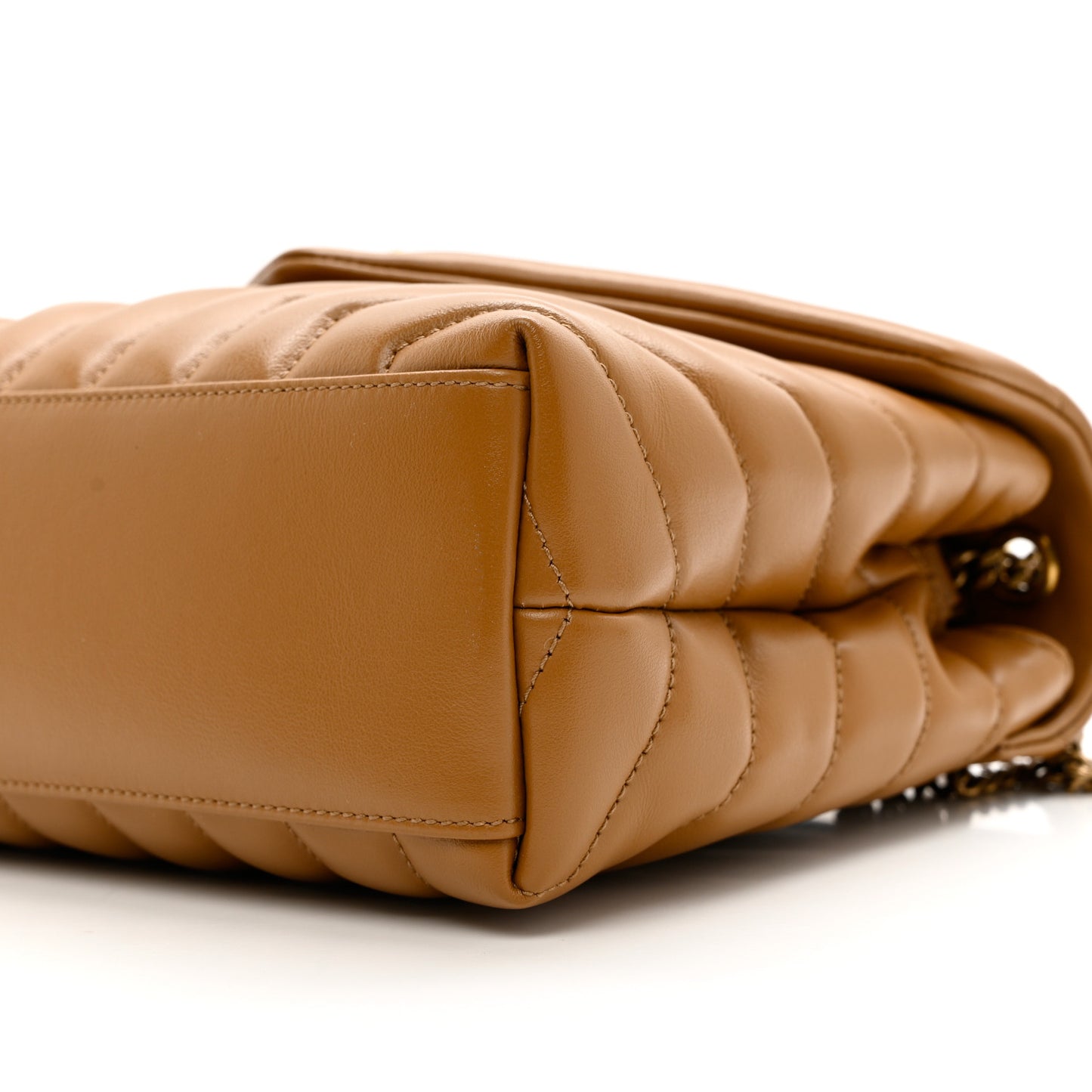 Calfskin Y Quilted Monogram Small Loulou Chain Satchel Dark Natural