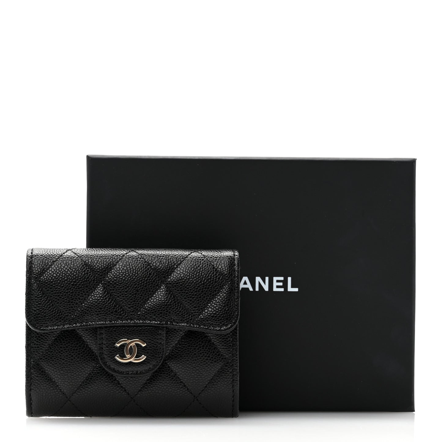 Caviar Quilted Flap Card Holder Wallet Black
