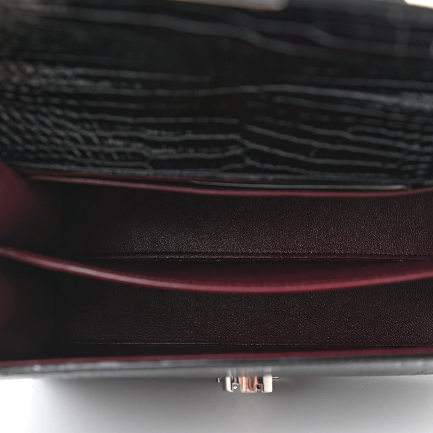 Calfskin Crocodile Embossed Medium Classic Monogram Cassandra Top Handle Black Rouge Legion