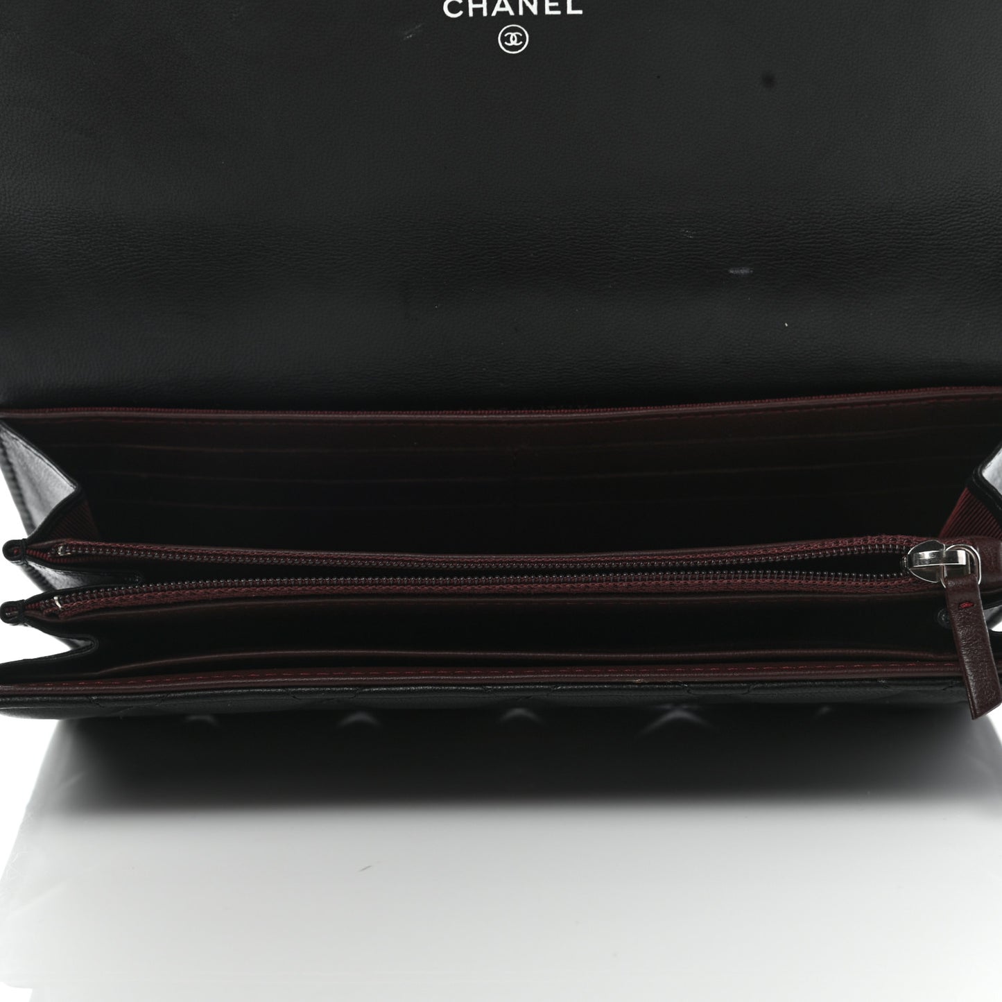 Lambskin Quilted Large Gusset Flap Wallet Black