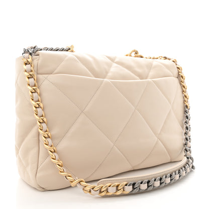 Chanel Lambskin Quilted Maxi Chanel 19 Flap Light Beige 3 of 12