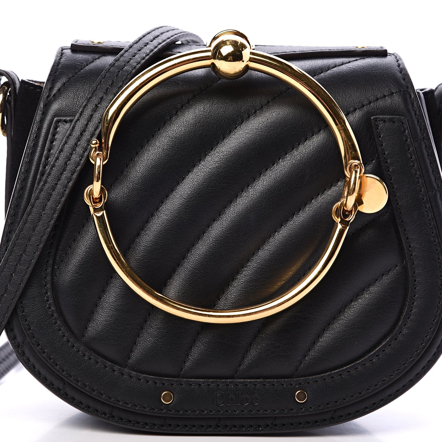 Calfskin Suede Quilted Small Nile Bracelet Bag Black