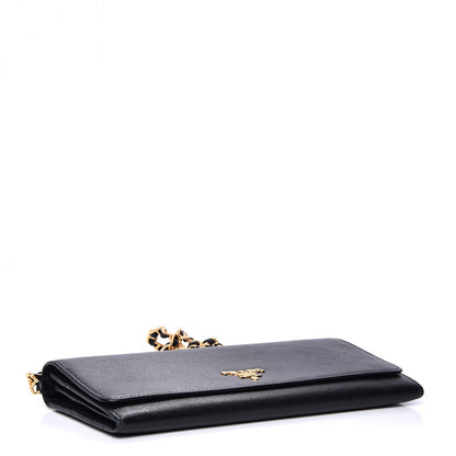 Prada Saffiano Metal Oro Chain Wallet Nero Black 4 of 9