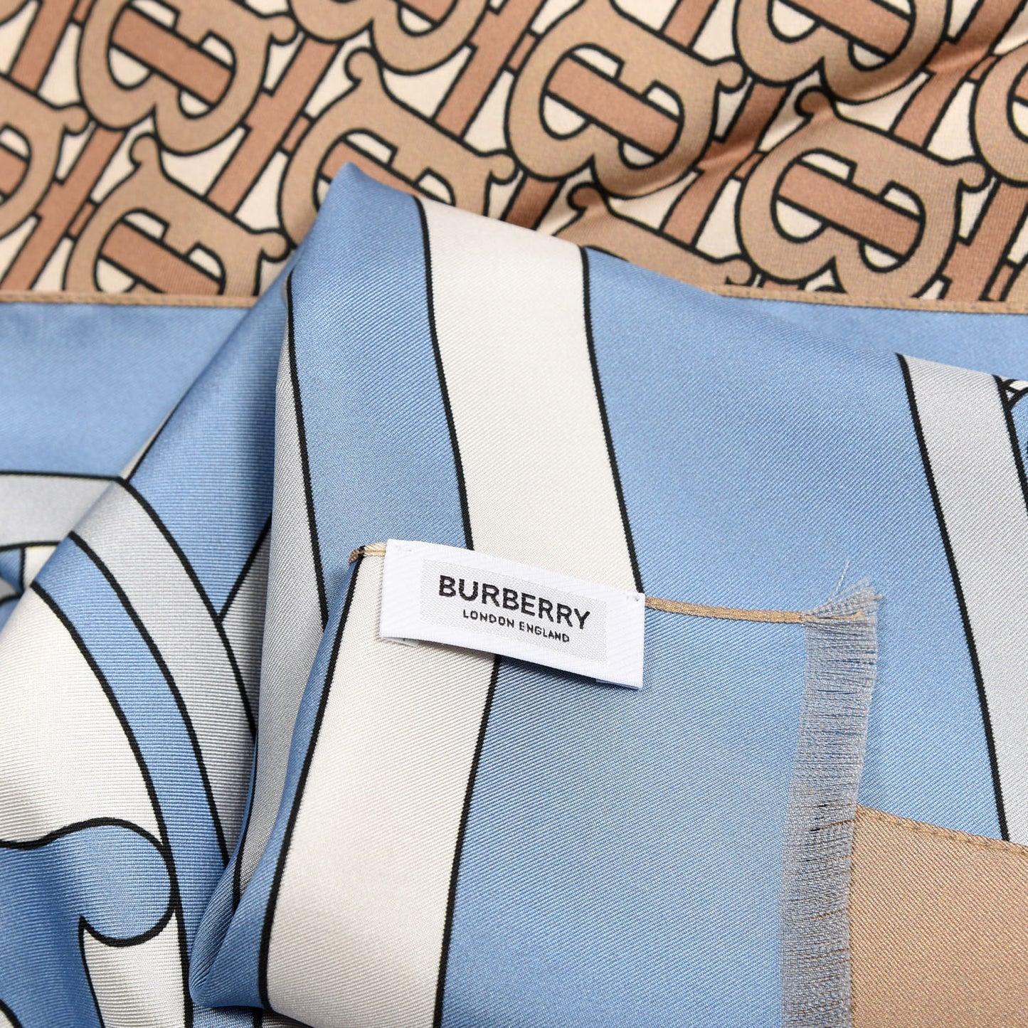 Silk Reversible Monogram Print Scarf Pale Blue