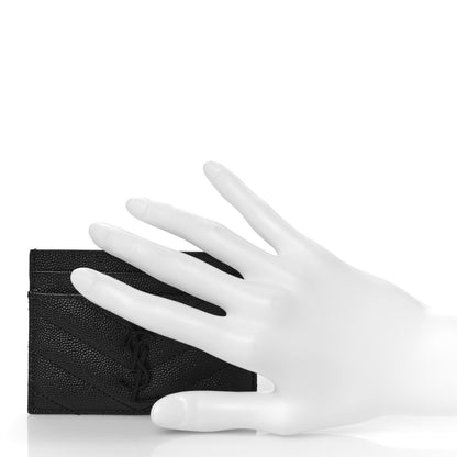 Saint Laurent Grain De Poudre Matelasse Chevron Monochrome Monogram Credit Card Case Black 2 of 7