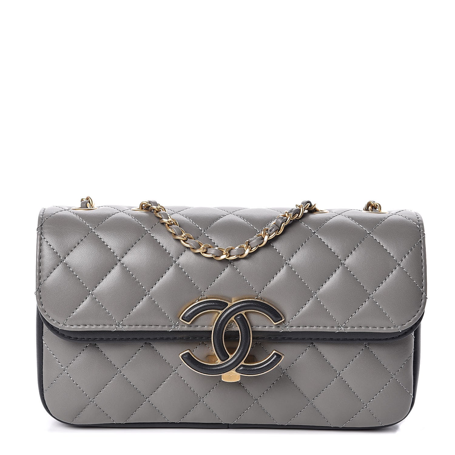 Chanel Lambskin Quilted Small Enamel CC Flap Grey Dark Navy 1 of 12