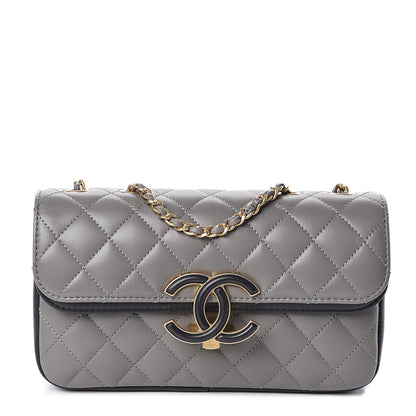 Chanel Lambskin Quilted Small Enamel CC Flap Grey Dark Navy 1 of 12
