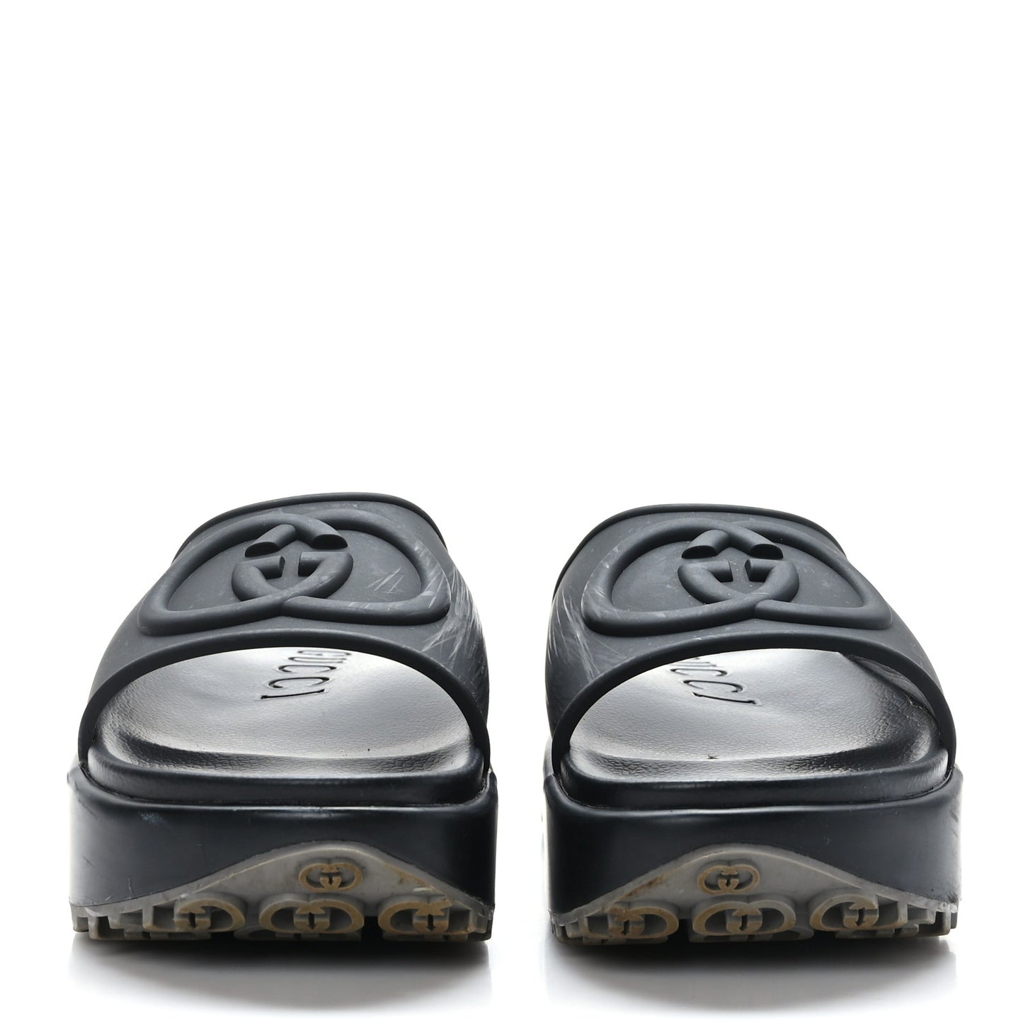 Soft Rubber Womens Interlocking G Platform 42mm Slide Sandals 39 Black
