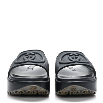 Gucci Soft Rubber Womens Interlocking G Platform 42mm Slide Sandals 39 Black 2 of 8