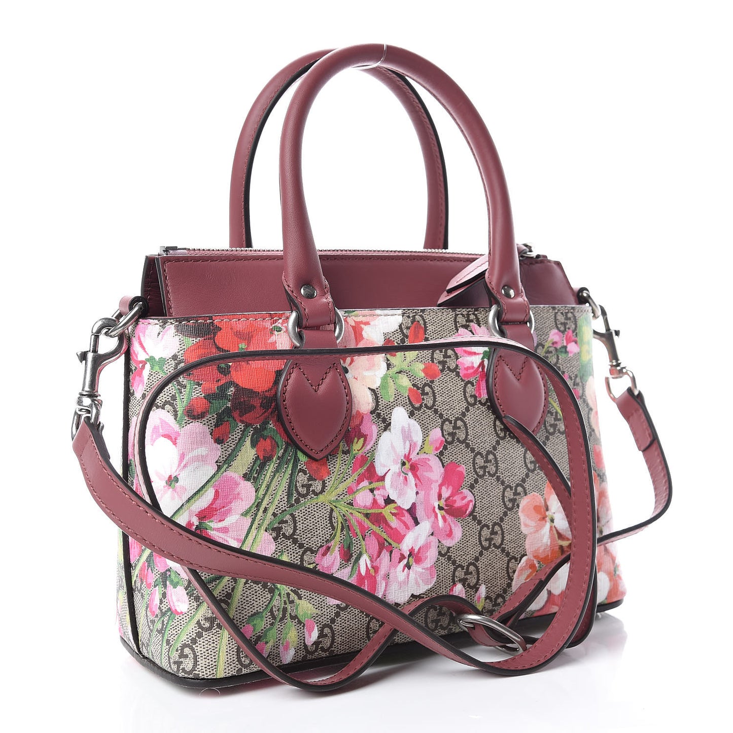 GG Supreme Monogram Blooms Mini Zip Top Tote Beige Multicolor Dry Rose