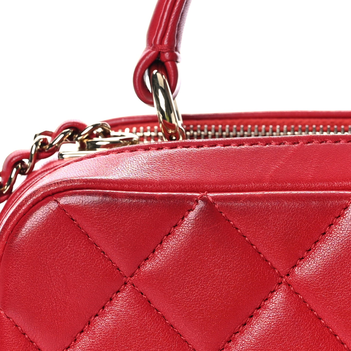 Lambskin Quilted Small Trendy CC Bowling Bag Red