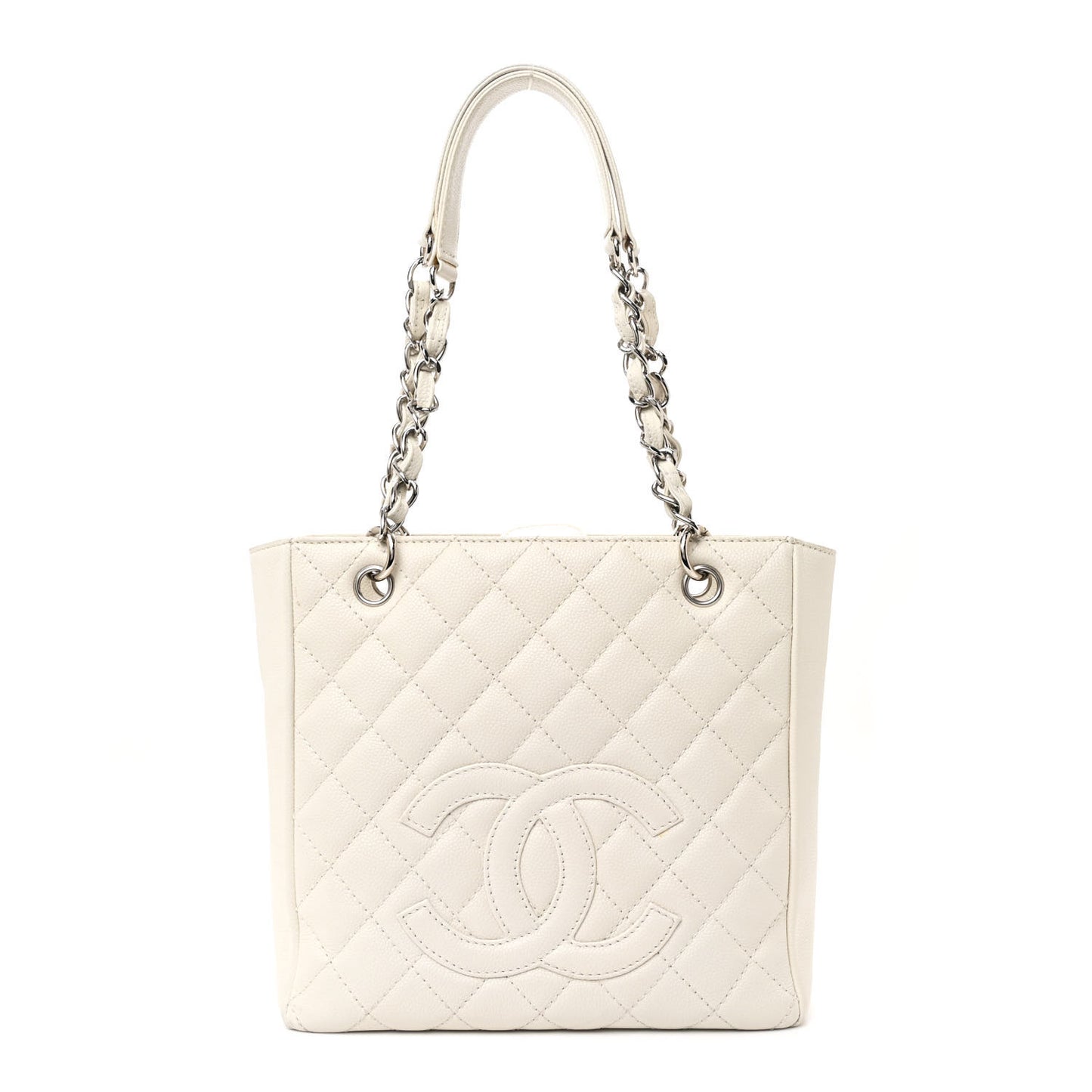 Caviar Quilted Petit Shopping Tote PST White