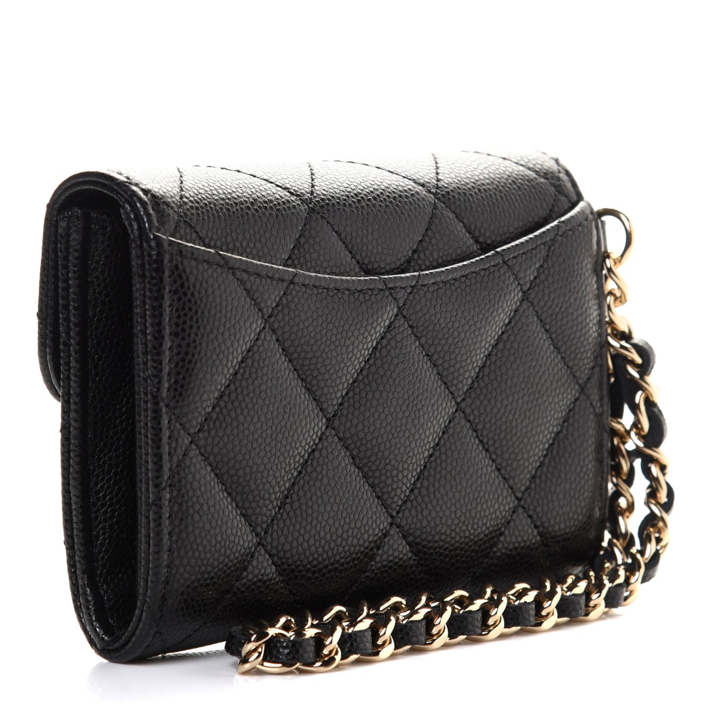 Caviar Quilted Flap Card Holder Chain Wristlet Black