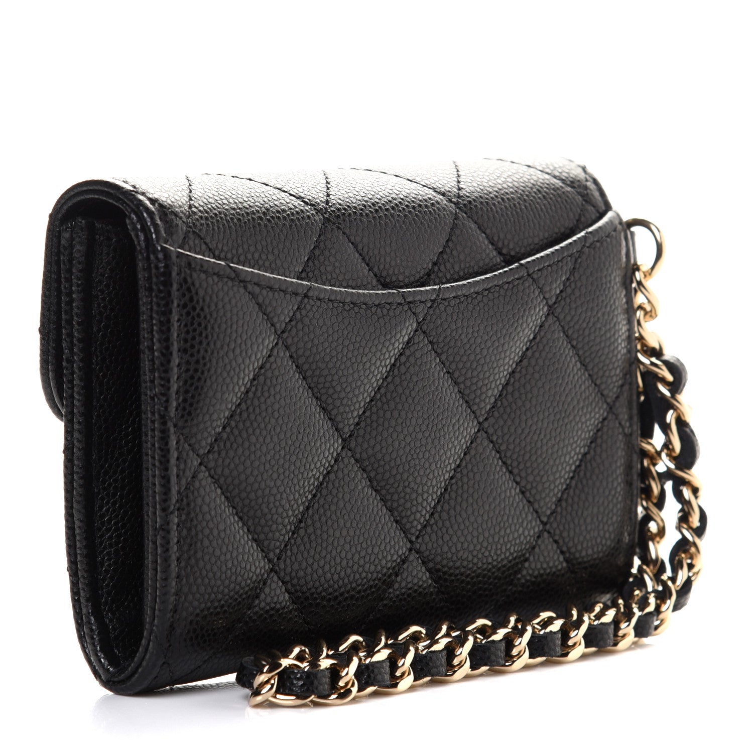 Chanel Caviar Quilted Flap Card Holder Chain Wristlet Black 3 of 8