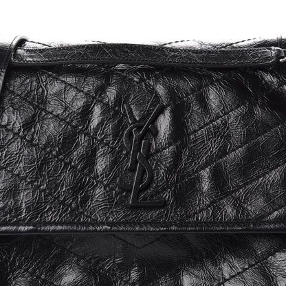 Saint Laurent Crinkled Calfskin Matelasse Monogram Medium Niki Chain Satchel Black 11 of 11
