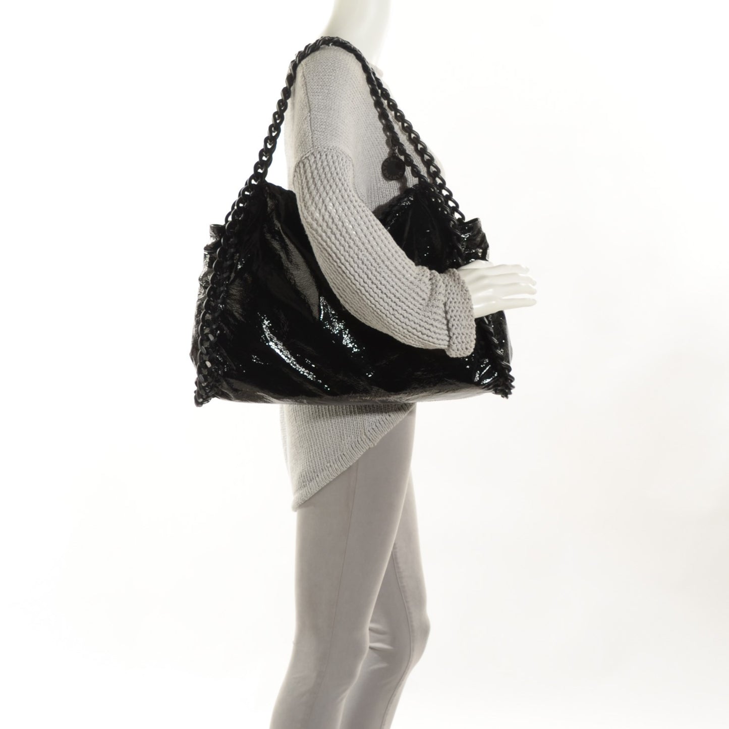 Crinkled Patent East West Falabella Tote Black