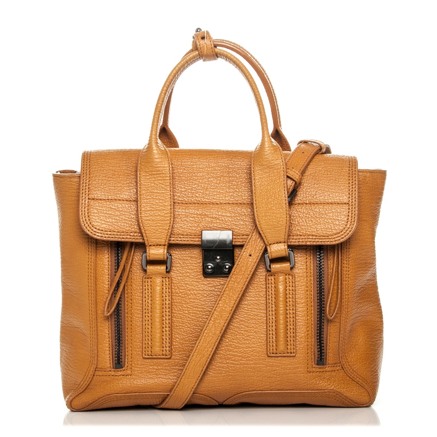 3.1 Textured Calfskin Medium Pashli Satchel Amber