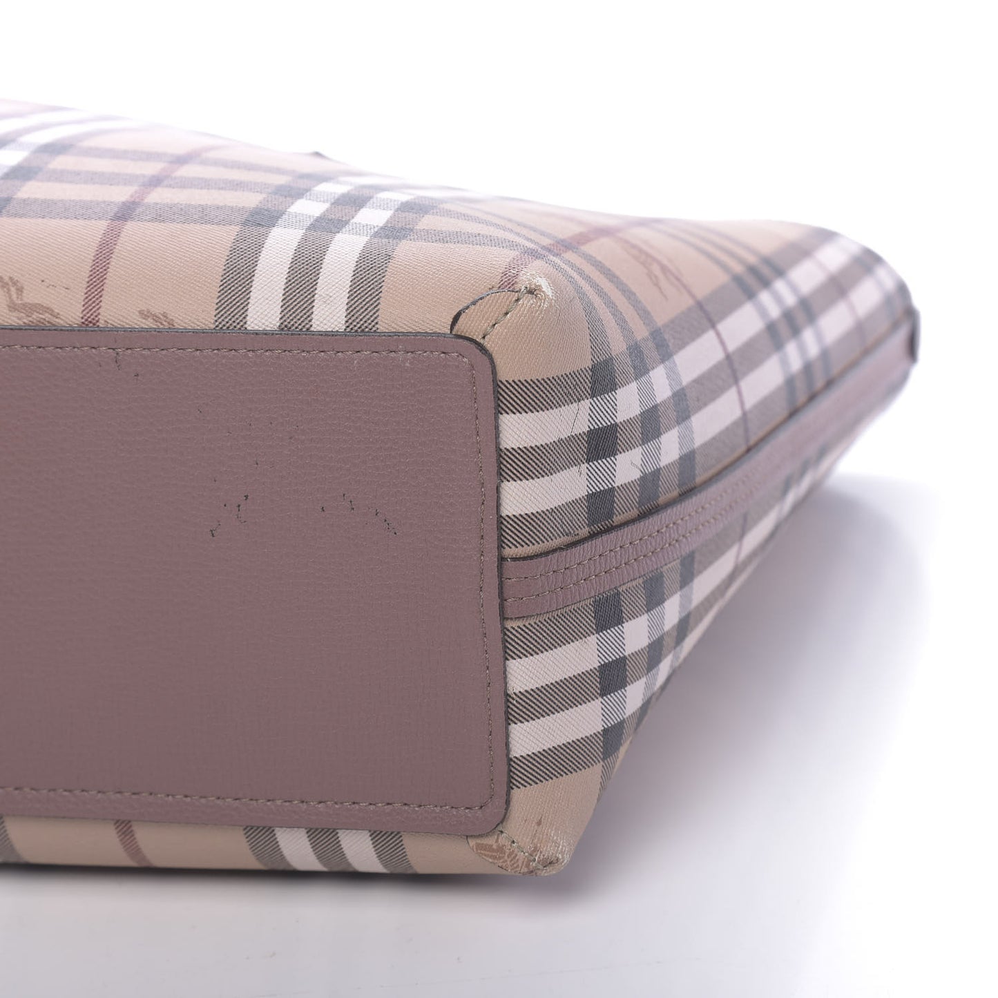 Grainy Calfskin Haymarket Check Medium Reversible Tote Dusty Pink