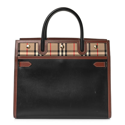 Burberry Calfskin Vintage Check Medium Two Handle Title Bag Black 1 of 10