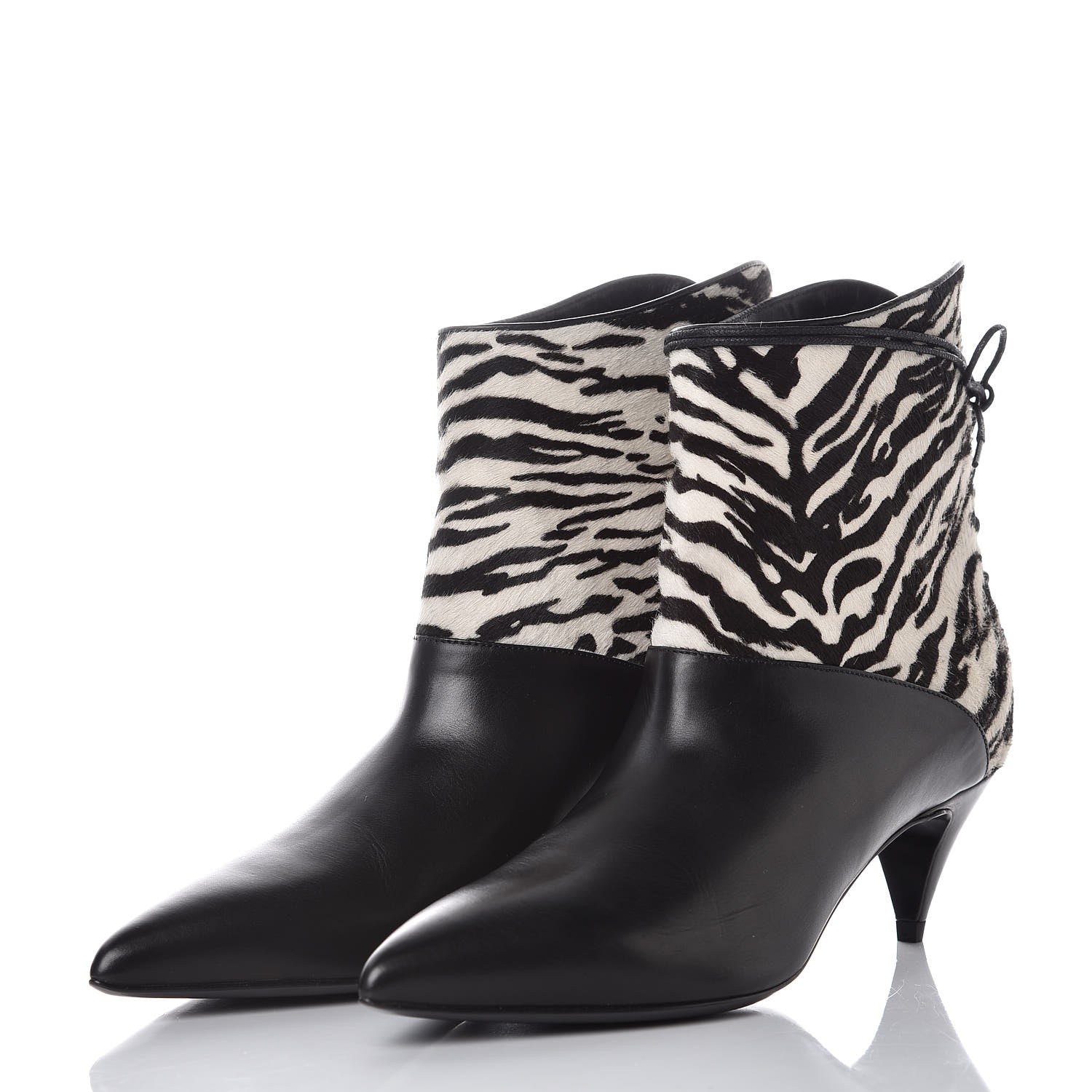 Saint Laurent Calfskin Pony Hair Zebra Print Booties 38.5 Black 3 of 7